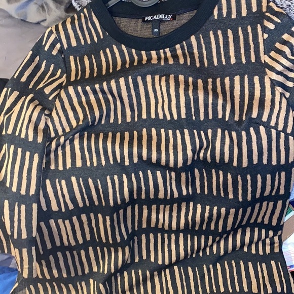 Piccadilly Tan black stripes  women’s tunic sweater top Sz Xs - Picture 12 of 13